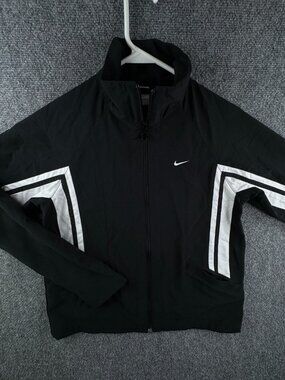 Nike Youth Small 4-6 Black Windbreaker Jacket Silvertag Lightweight Black White